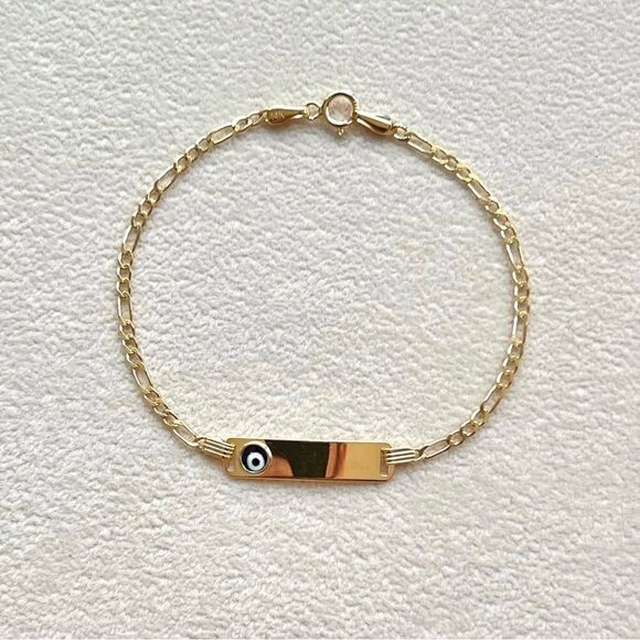 14k solid yellow gold kids bracelet | evil eye ID baby Bracelet | - Picture 6 of 9